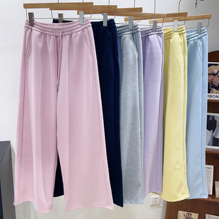 梨形姐妹显腿长~韩国单秋冬卫裤女显瘦休闲直筒裤阔腿粉灰色大码