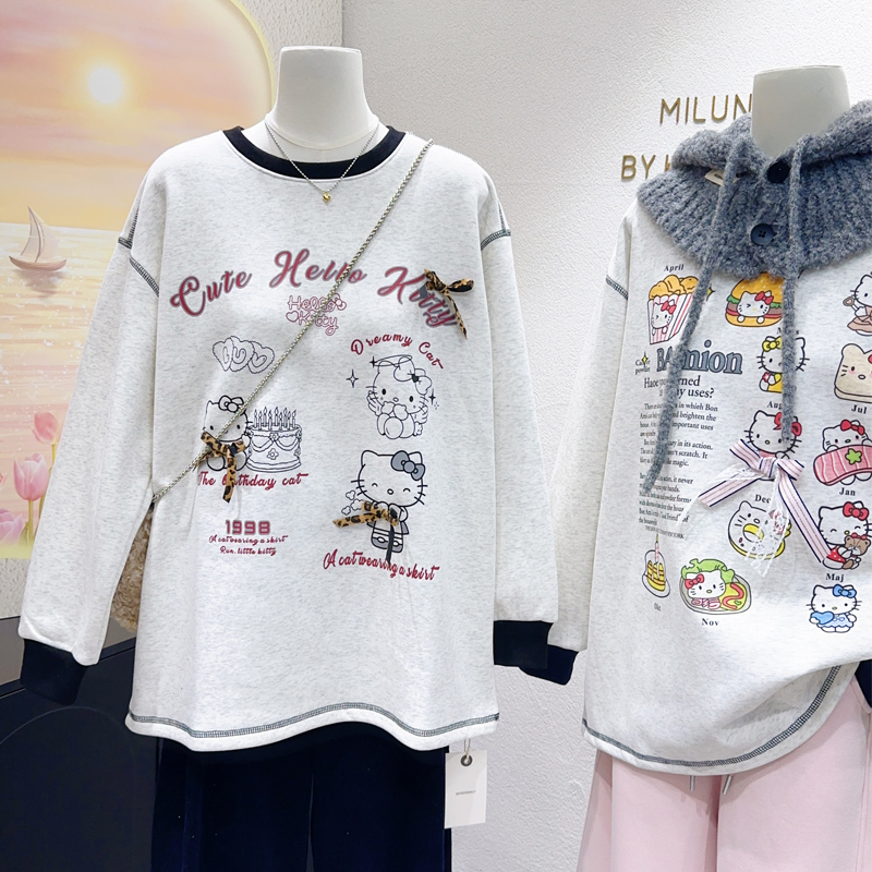 加绒宽松韩系时尚蝴蝶结卫衣欧货