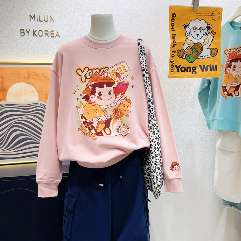 小羊纸袋家卫衣~减龄设计感锦鲤女孩毛圈棉上衣慵懒休闲外套大码