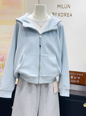 温柔大方清新蓝色上衣2026春高品质lu家同款连帽外套开衫卫衣显瘦