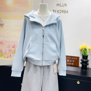 温柔大方清新蓝色上衣2026春高品质lu家同款 卫衣显瘦 连帽外套开衫
