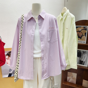 型衬衫 纯色简约100%纯棉衬衣薄外套大码 巨显瘦 秋季 韩代款 阔形版