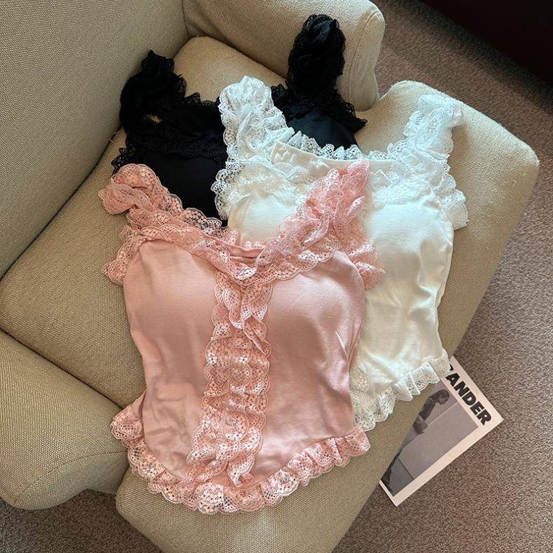 深微吊带巨辣上衣吊带甜美蕾丝花边吊带背心女夏季纯欲性感弧形下