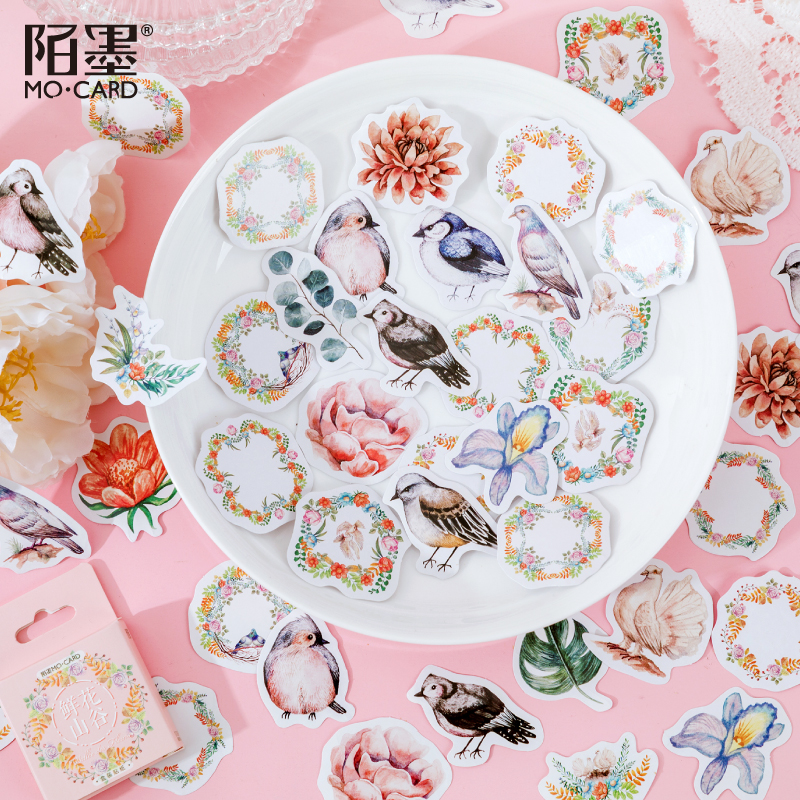 陌墨 盒装贴纸 鲜花山谷系列 创意ins风手帐装饰DIY贴画 46枚入