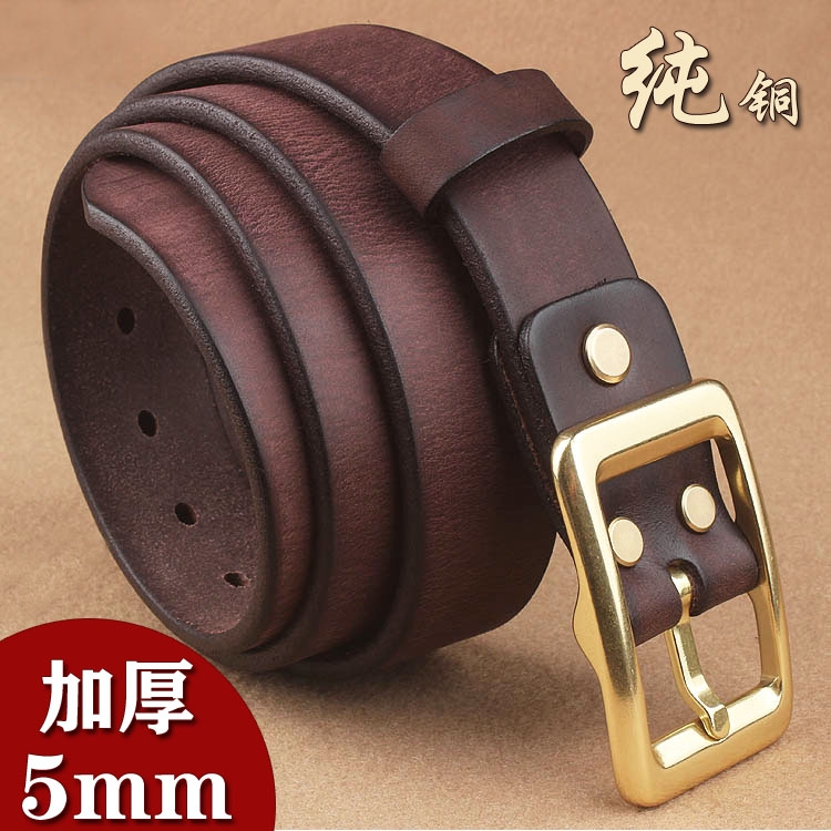 加厚5mm复古男手工头层牛皮腰带