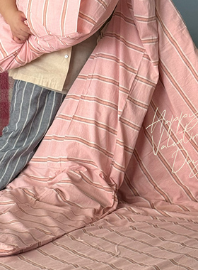 「夏日收藏集」故我今我中古彩色条纹多巴胺床上四件套水洗棉卧室