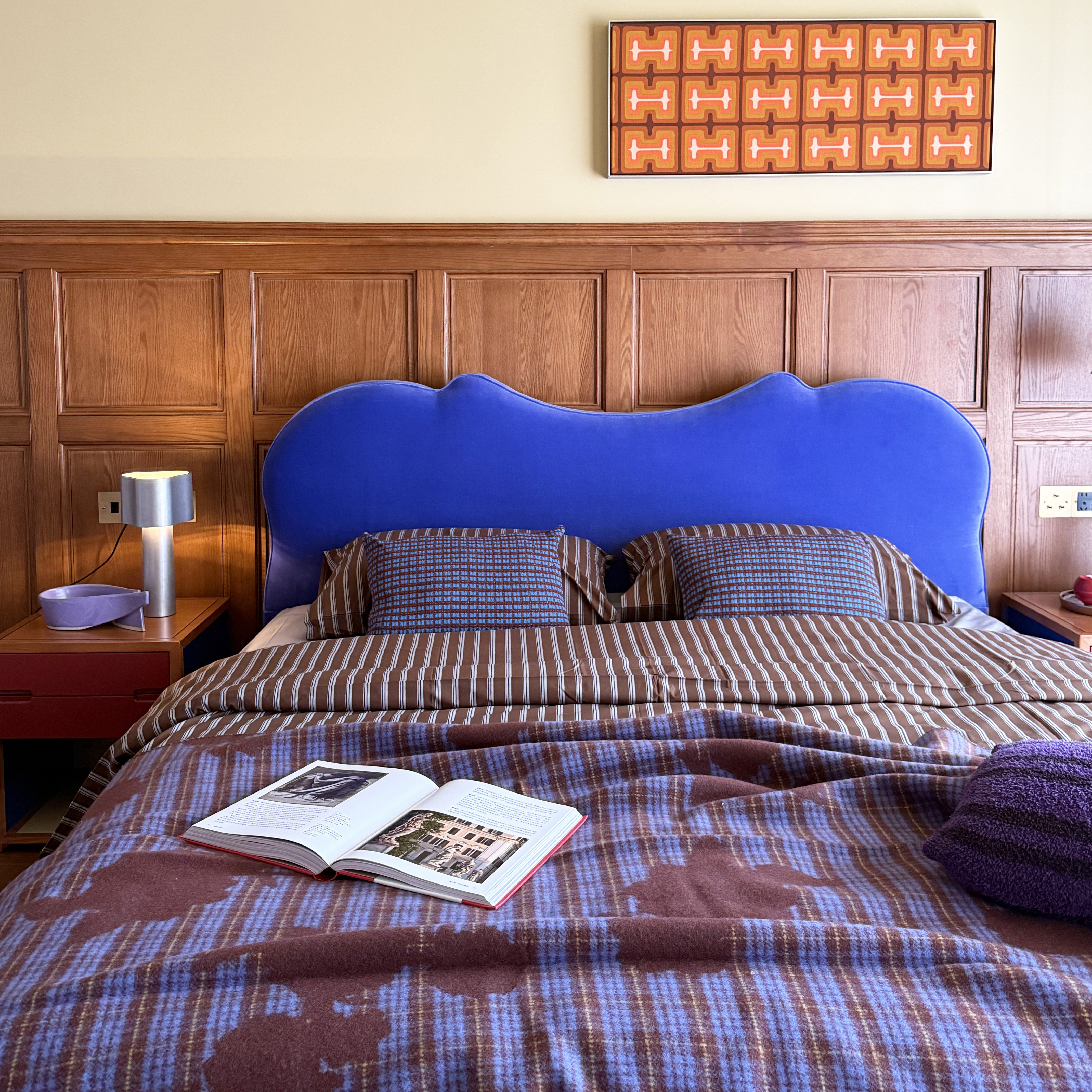 「小海豚双人床」故我今我复古风中古风主卧儿童房蓝色软包实木床