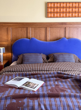 「小海豚双人床」故我今我复古风中古风主卧儿童房蓝色软包实木床