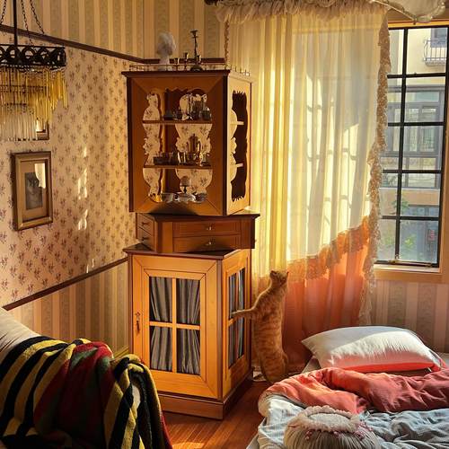 复古三层旋转展示柜手办乐高模型