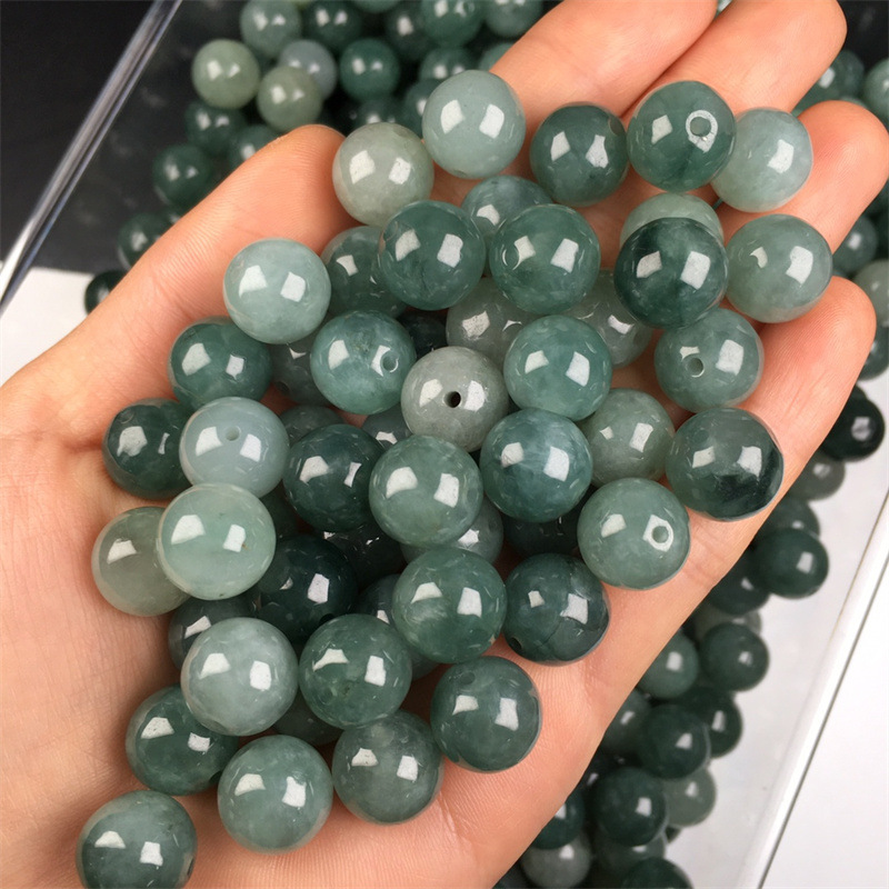 缅甸玉翡翠A货散珠油青珠