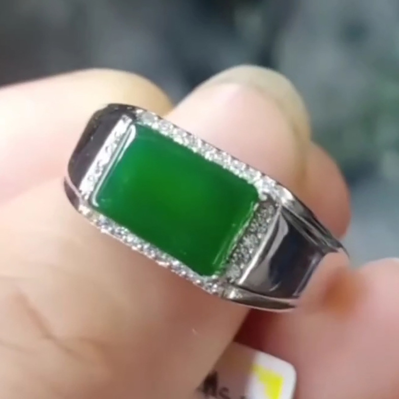 天然A货翡翠925冰阳绿方