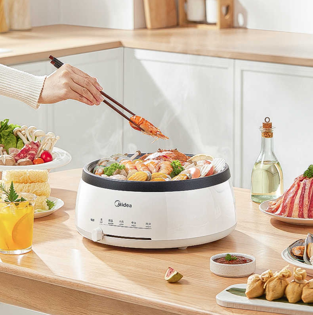 美的多功能电热锅MC-DY28P151家用4L多功能电炒锅电煮锅1300W