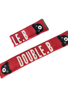 miki冬季针织羊毛围巾男女童幼儿园宝宝卡通黑熊红色卡通字母