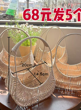柳元素花篮批发，5个装母亲节新款月牙包母亲节仿藤手提花篮韩系
