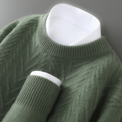 秋冬新款男士纯羊毛衫宽松圆领