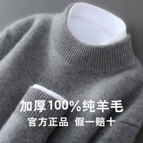 100%纯羊毛衫男半高领加厚针织衫