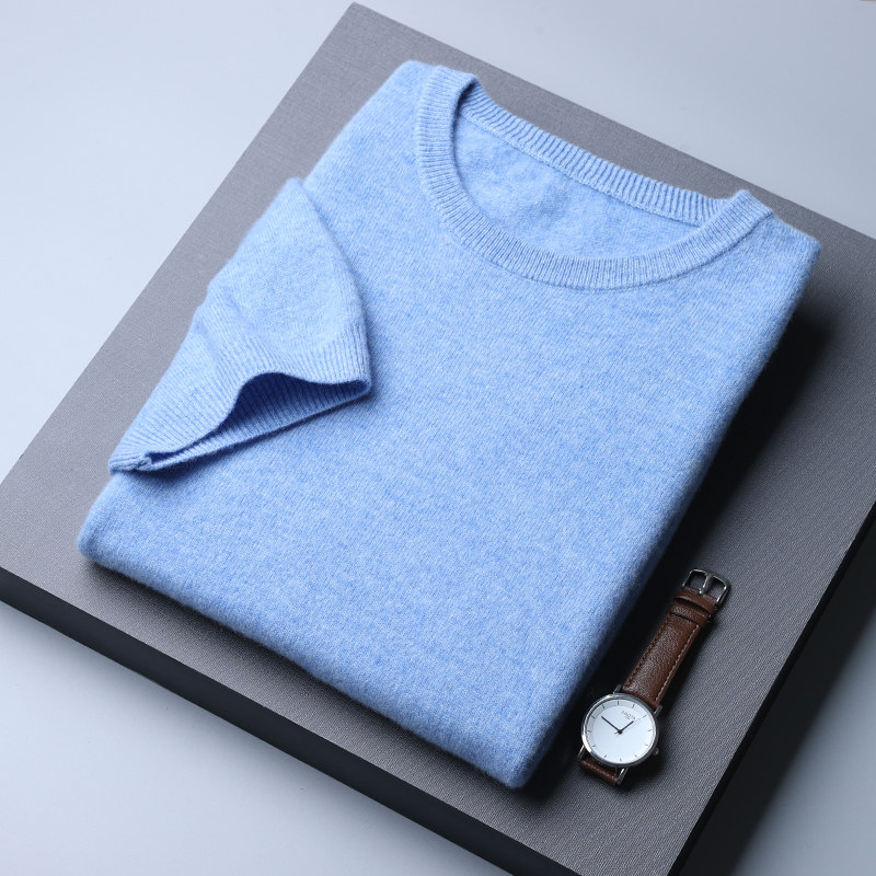 羊毛衫男100纯羊毛圆领短袖T恤宽松毛衣早秋薄款针织打底羊绒衫,男装,针织衫/毛衣,淘宝优惠券,粉丝福利购,淘宝优惠卷