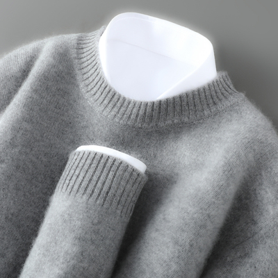 简约风纯羊毛衫男士圆领套头毛衣