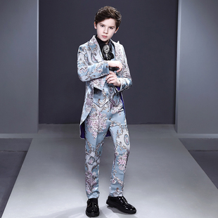 儿童燕尾服男童小西装套装帅气英伦主持人礼服模特走秀钢琴演出服