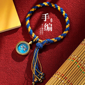 藏式五路财神手绘小唐卡手绳本命年红绳手链财神眼龙鳞结棉线手串