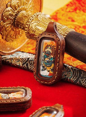 五爷手绘唐卡吊坠扎基拉姆大黑天生肖本命佛双面小皮壳擦擦彩绘