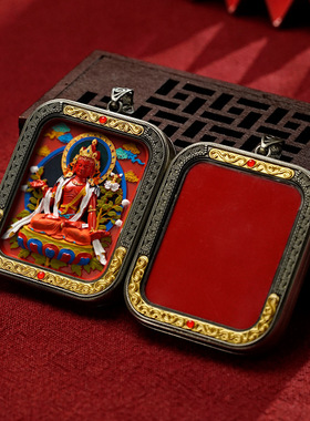 藏式手绘擦擦唐卡吊坠本命佛十二生肖白铜嘎乌盒国潮朱砂挂件