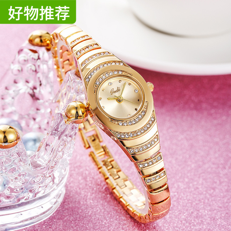 歌迪GEDI女款手链表中古小众感镶钻石英表女士高颜值防水手表