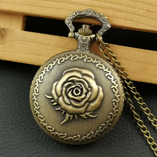 玫瑰花怀表复古翻盖女款男生学生可放照片定制女孩怀旧电子石英表