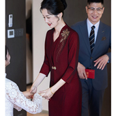 假两件小个子妈妈装 婚宴复合网礼服喜婆婆参加婚礼轻奢高级感旗袍