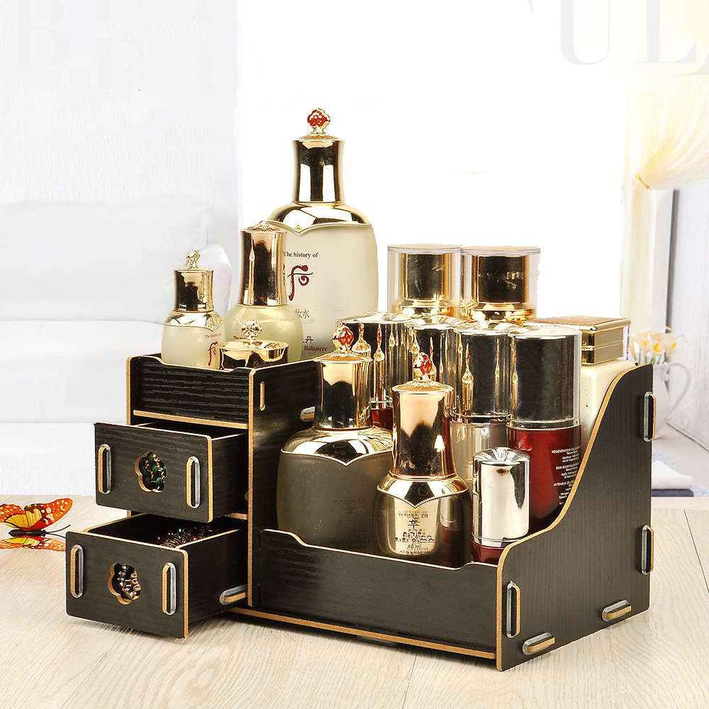 爆款觅秀尔厂家215多色创意木制化妆盒DIY桌面化妆品收纳盒