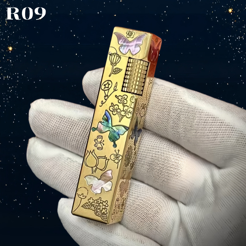 爆款【祝融】R09长条小四方黄铜煤油打火机侧滑点火镶嵌收藏男士