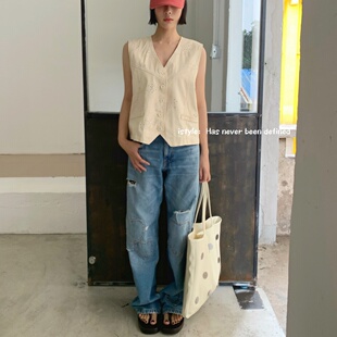 2026春夏istyle韩版镂空蕾丝绣花背心马夹小个子叠穿无袖马甲外套