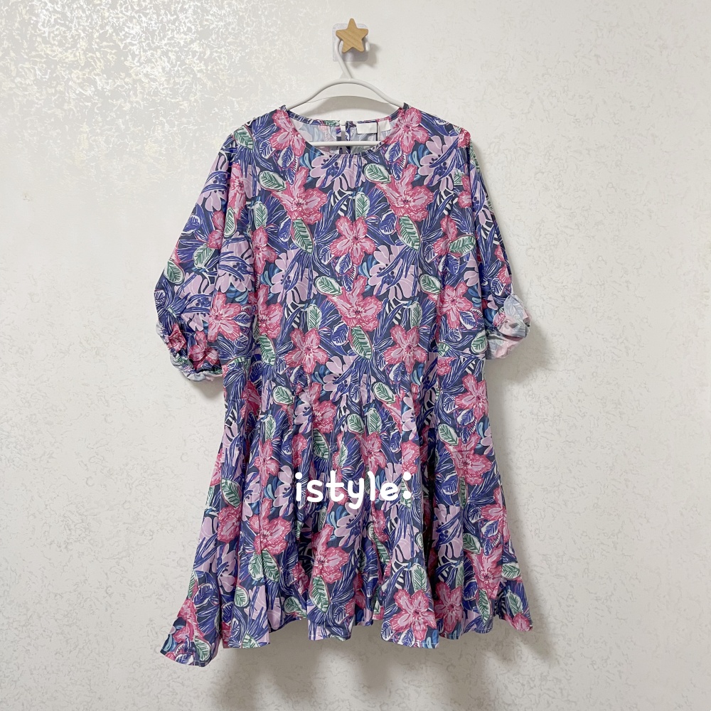 特价不退换 韩国istyle春夏半袖圆领短裙气质百搭印花宽松连衣裙