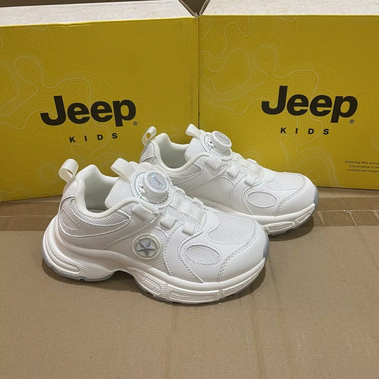 JEEP男女童运动鞋春秋款网面透气跑步鞋防滑学校活动运动小白鞋