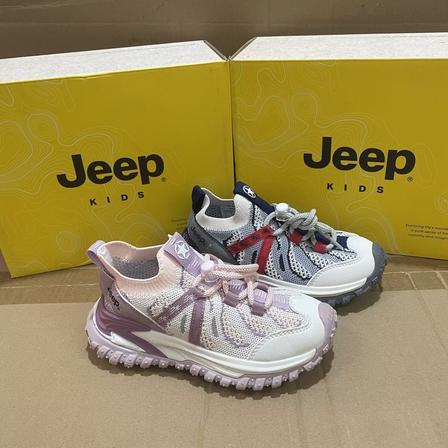 JEEP男女童运动鞋春秋款网面透气跑步鞋防滑耐磨儿童休闲袜子鞋