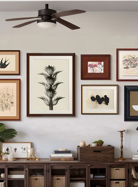 现代法式复古客厅沙发背景墙装饰画中古风玄关柜书房挂画混搭组合