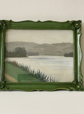 美式雕花树脂相框欧式复古绿色风景油画框法式背景墙组合装饰挂画