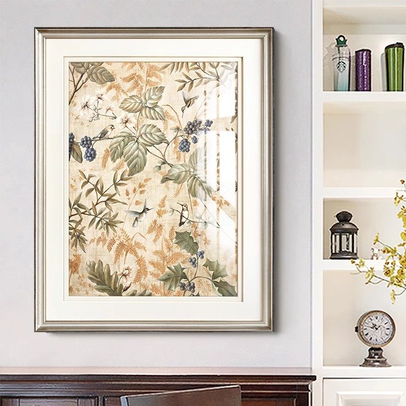现代美式乡村花鸟装饰画简约客厅背景墙竖版挂画过道走廊横版壁画