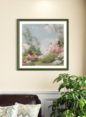 花园玄关装饰画法式复古绿色系客厅餐厅艺术挂画美式主卧床头壁画