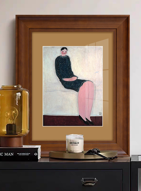 法式中古风玄关装饰画常玉端坐仕女北欧复古餐厅卧室挂画客厅壁画