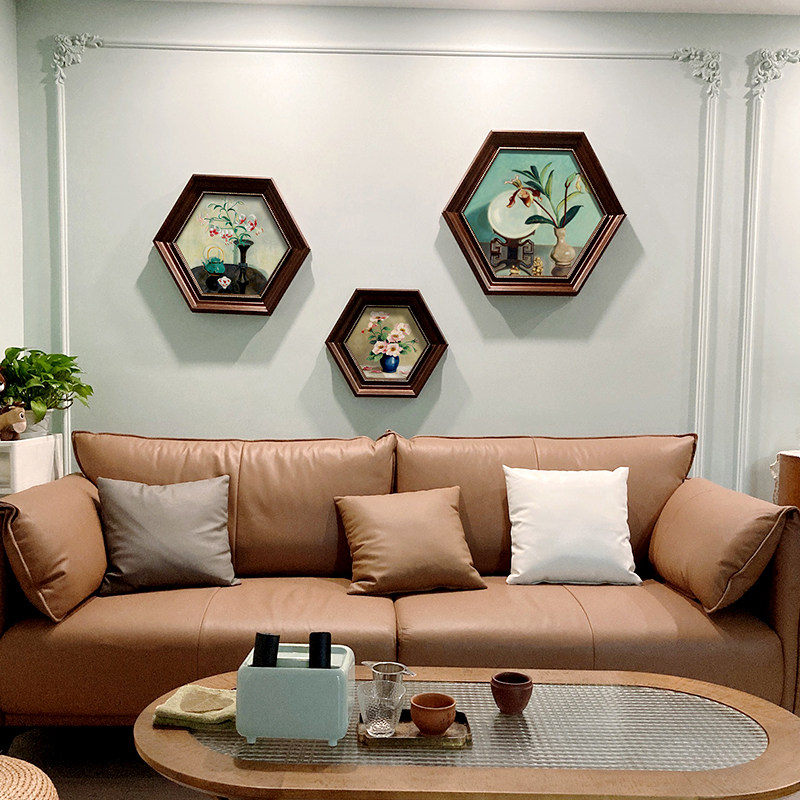 美式客厅六边形装饰画餐厅组合挂画玄关楼梯壁画不规则梵高挂画