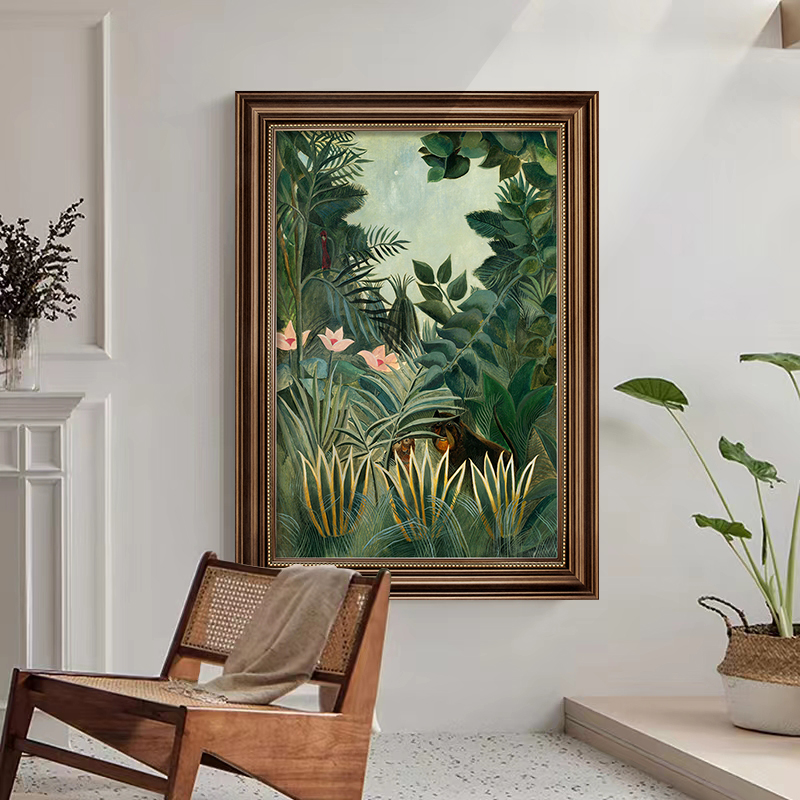玄关装饰画美式卢梭绿色系植物过道走廊入户挂画欧式复古名画壁画图片
