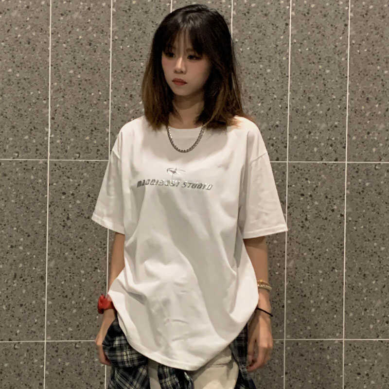 230g纯棉重磅短袖t恤女满天星潮牌简约宽松白色情侣上衣男女同款图片
