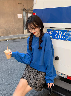 超显白克莱因蓝短款卫衣薄款