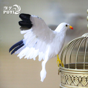 仿真海鸥羽毛鸟摆件手工品粉红燕鸥褐翅飞翔动物橱窗家居装 饰新品