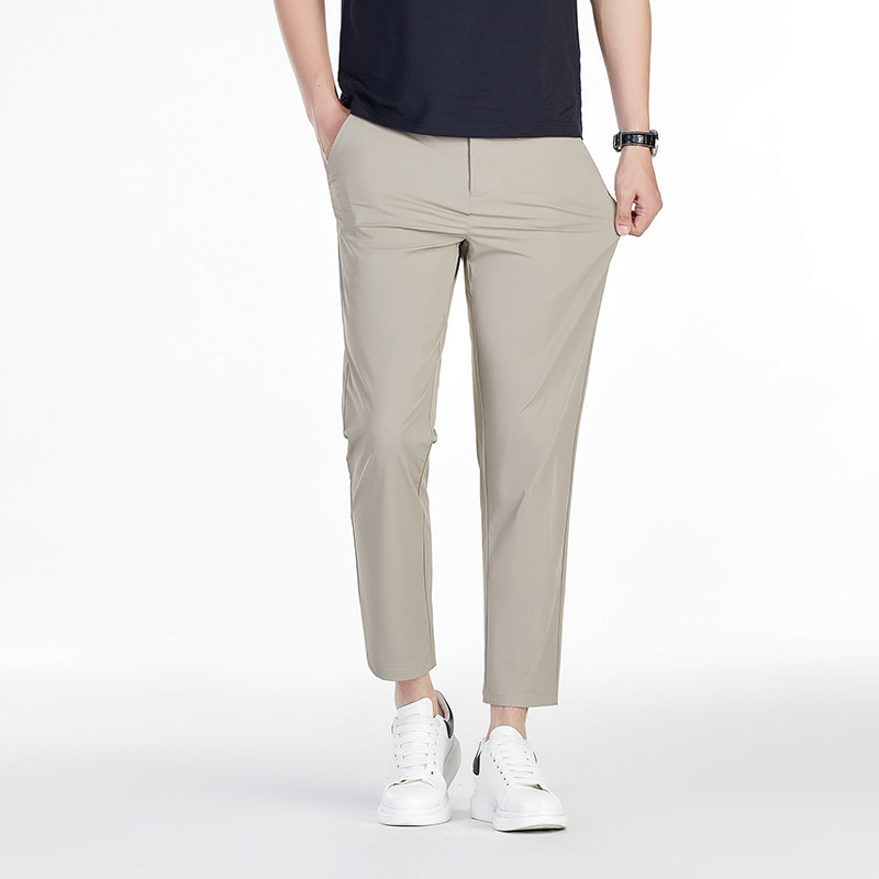 夏季冰丝九分裤男夏季薄款2024新修身直筒裤子男士休闲西裤高弹力