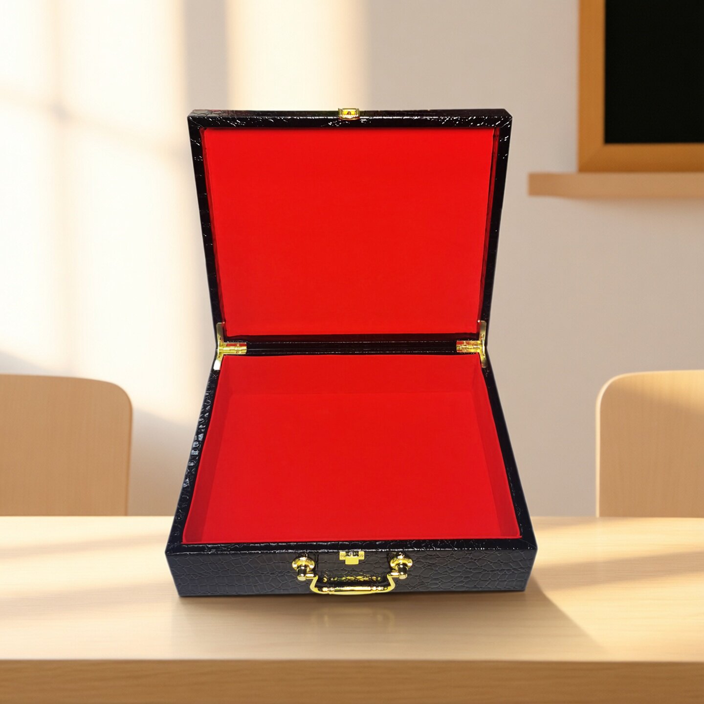 鳄鱼纹PU皮质礼品盒红色内衬手提收纳盒展示收藏盒子礼物包装皮盒
