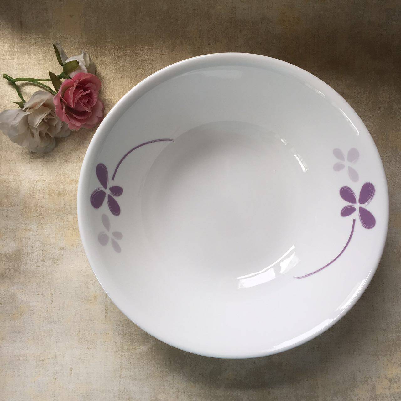 美国进口康宁玻璃餐具corelle紫色幸运草1l浅汤碗432-wp专柜正品