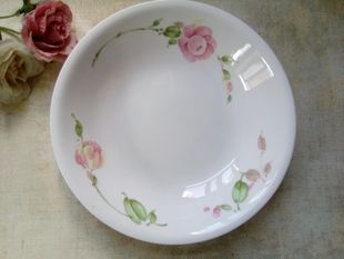 美国进口康宁玻璃餐具CORELLE田园玫瑰6寸圆深盘碟413-RS专柜正品