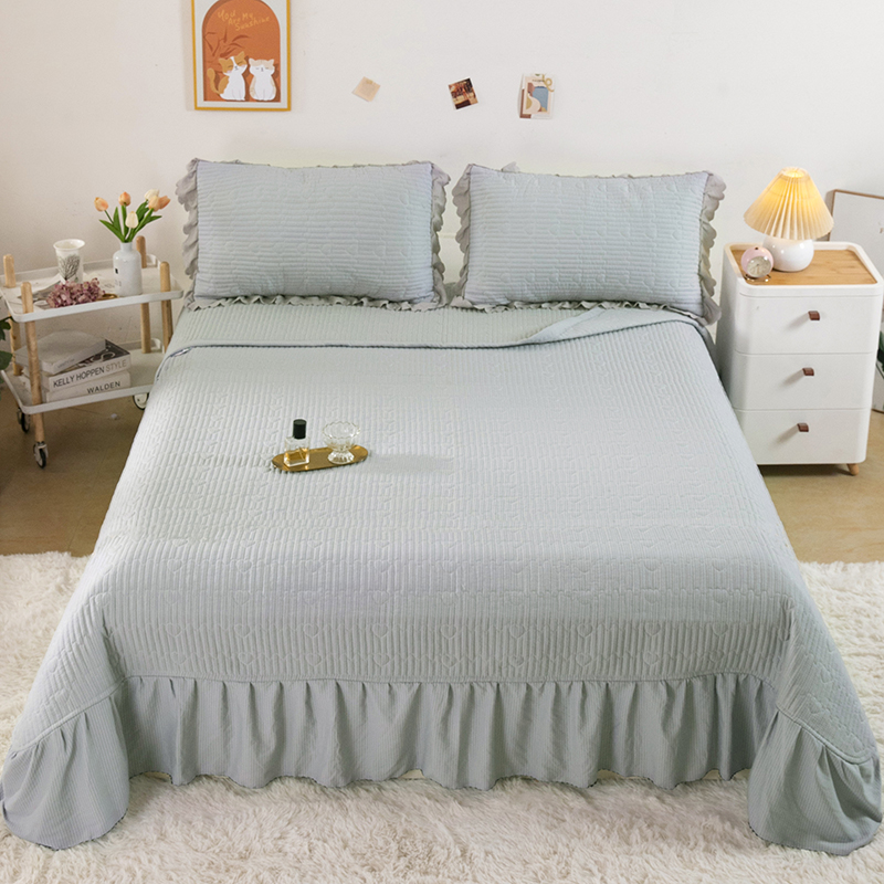 纯色水洗棉麻床裙单件